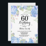 Botanical Blue Floral Invitation au 60e anniversai<br><div class="desc">Invitation à la florale Bleue Botanique 60e anniversaire. Floral Pink Peonies Invitation d'anniversaire pour les femmes. Fleur florale aquarelle. Fleurs de roses et de pivoines élégantes. Anniversaire adulte. Arrière - plan blanc. Noir et Blanc. 13e 15e 16e 18e 20e 21e 30e 40e 50e 60e 70e 80e 90e 100e, n'importe quel...</div>