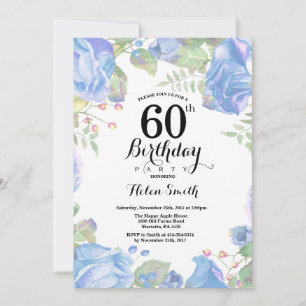 Botanical Blue Floral Invitation au 60e anniversai