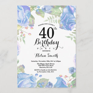 Botanical Blue Floral Invitation du 40e anniversai