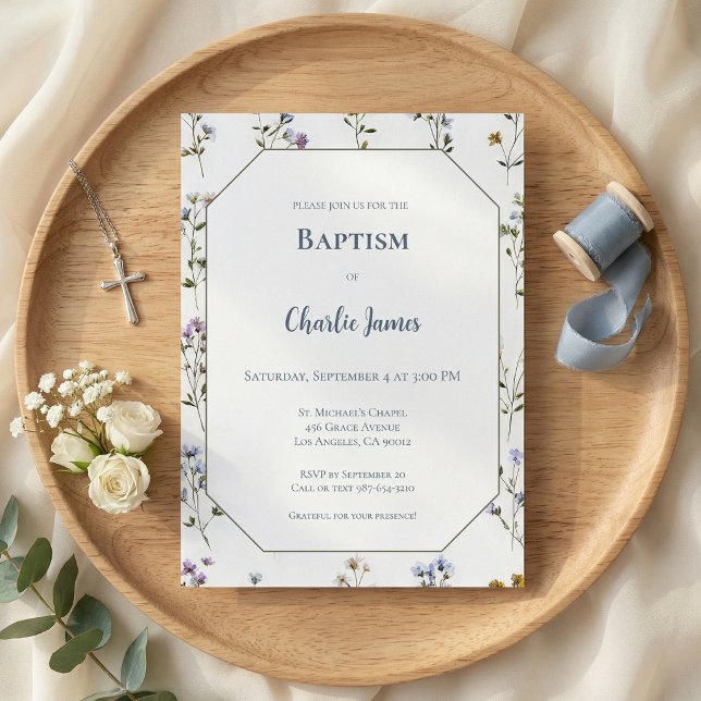 Botanical Blue Green Baptism Invitation (Créateur téléchargé)