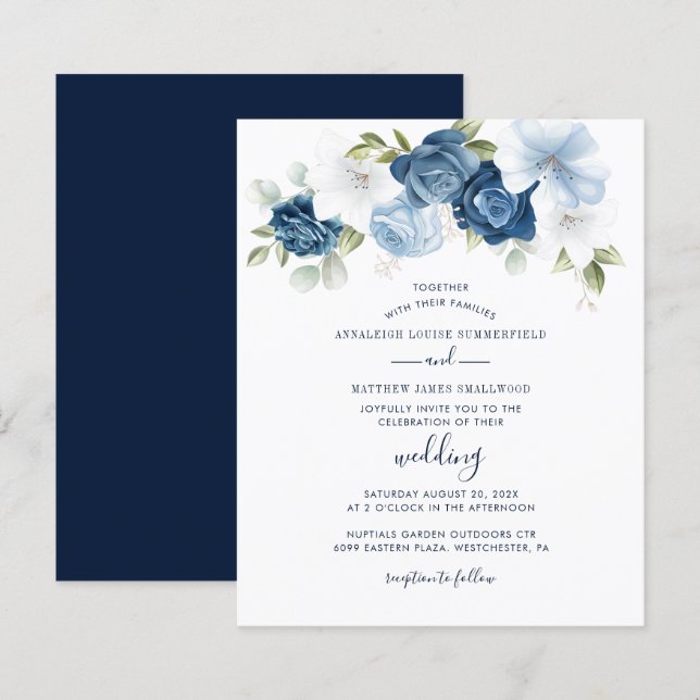 Botanical Dusty Blue Floral Wedding Invitation (Devant / Derrière)