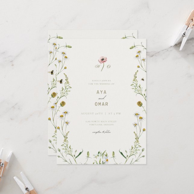 Botanical Elegant Wedding Invitation – Floral Desi (Devant/Arrière en situation)