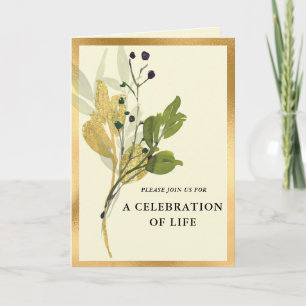 Botanical Gold Photo Memorial Folk Invitation