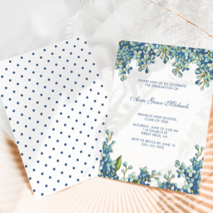 Botanical Graduation Party Invitation Blue
