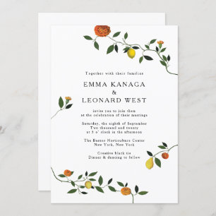 Botanical Greenery, Lemons et Marigolds Invitation