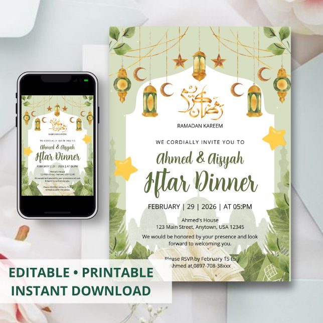Botanical Islamic Iftar Invitation with Quran (Créateur téléchargé)