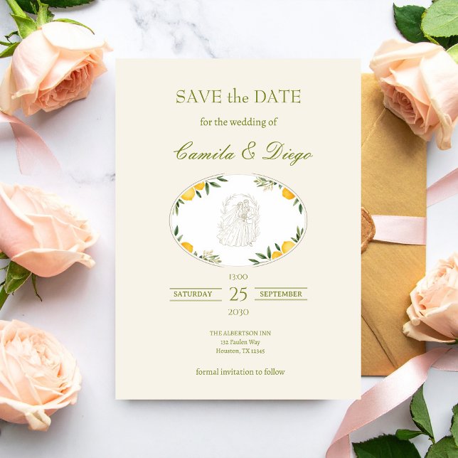 Botanical Lemon Olive Wedding Save the Date (Créateur téléchargé)
