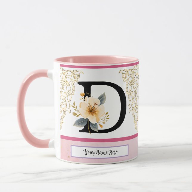 Botanical Letter D Mug – Soft Floral Initial with  (Gauche)