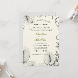 Botanical line art Wedding Invitation 