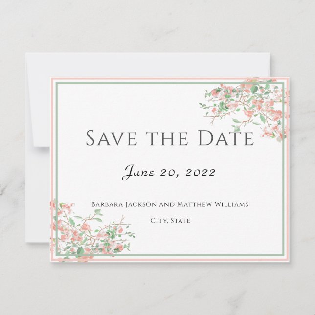 Botanical Pink and Green Boho Save the Date Card (Devant)