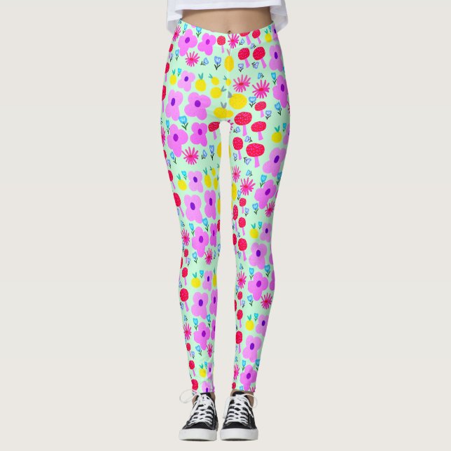 Botanical PomPoms All-Over-Print Leggings (Devant)