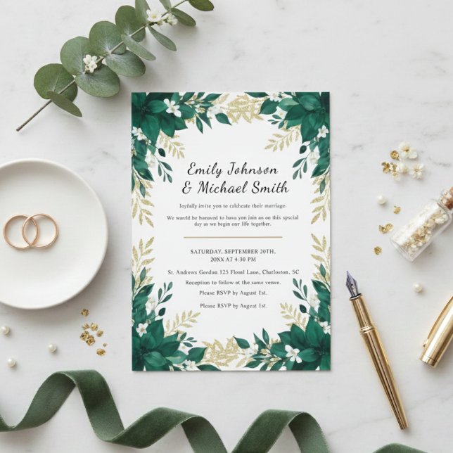 Botanical Wedding Invitation with Green Leaves  (Créateur téléchargé)