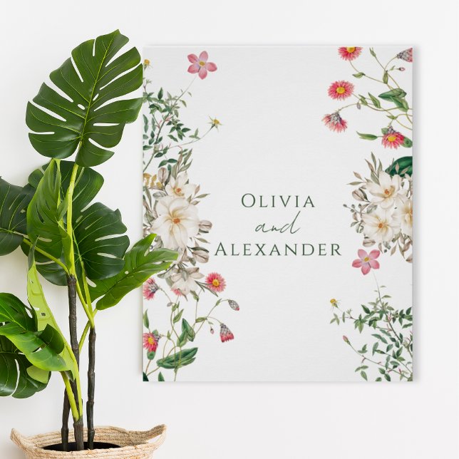 Botanical Wedding Poster with Soft Floral Frame (Créateur téléchargé)