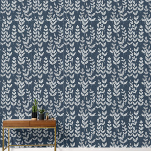 Botanique Argent Vins Feuille Marine Mur bleu