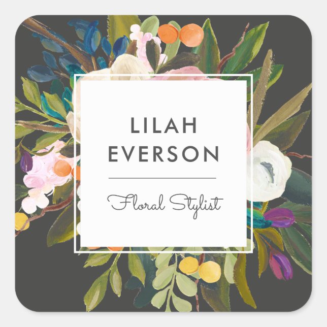 Botanique Bliss Floral Business Étiquettes | Noir (Devant)