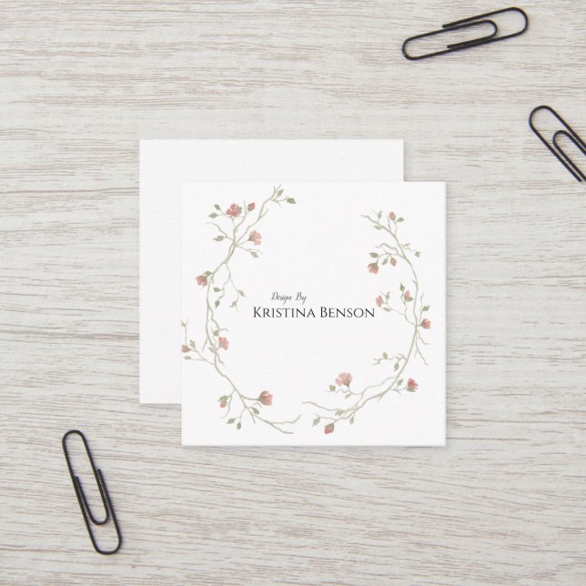 Botanique Boho Carte de visite de plume noir et bl (Devant/Arrière en situation)