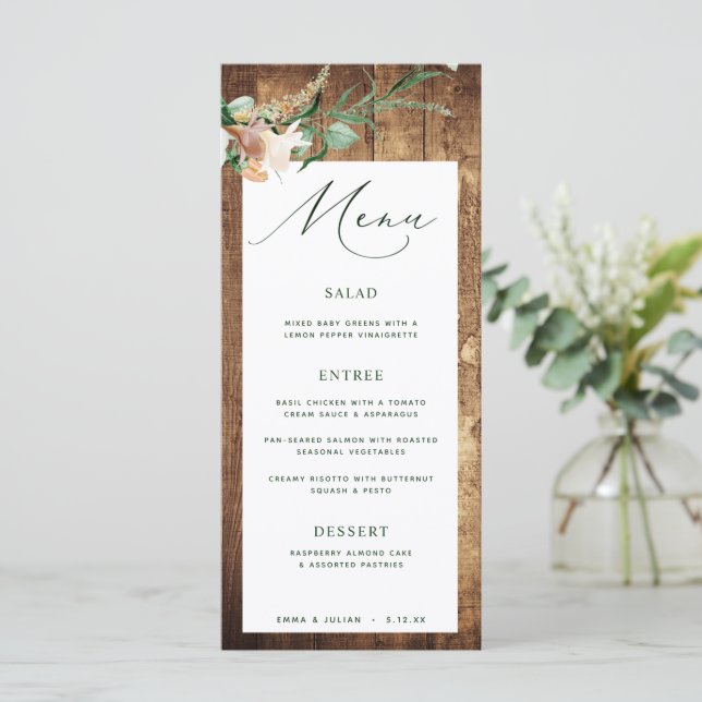 Botanique Boho Rustic Farmhouse Barn Menu Mariage (Debout devant)