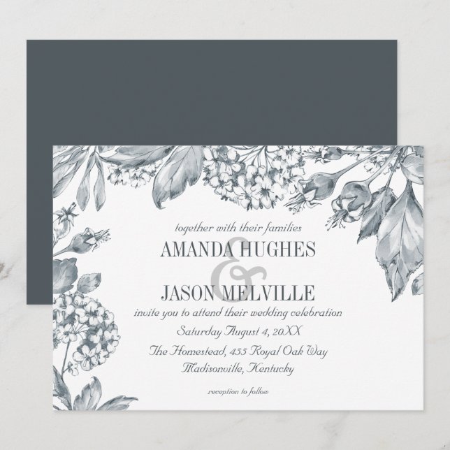 Botanique d'argent| faire-part de mariage floral (Devant / Derrière)