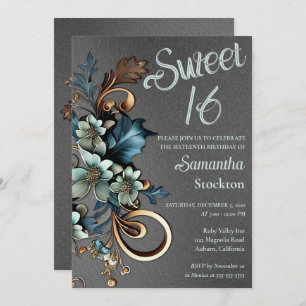 Botanique dorée avec Silver Sweet 16 Invitation