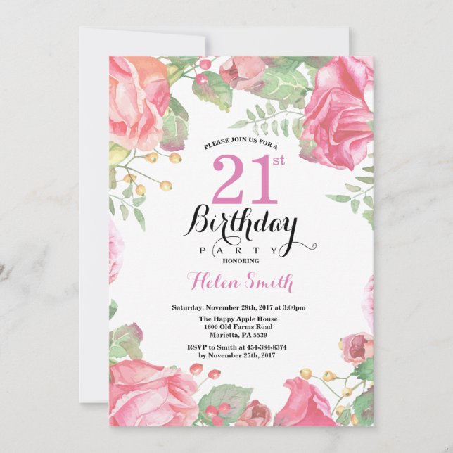 Botanique Floral 21e Invitation anniversaire (Devant)