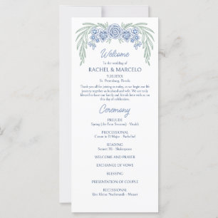 Botanique Floral Dusty Blue Marine Wedding Program