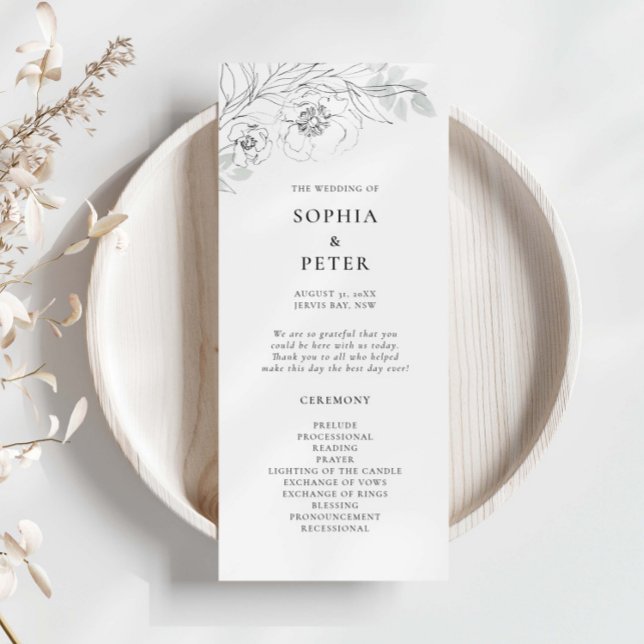 Botanique Floral Sketch Mariage Cérémonie Programm (Créateur téléchargé)