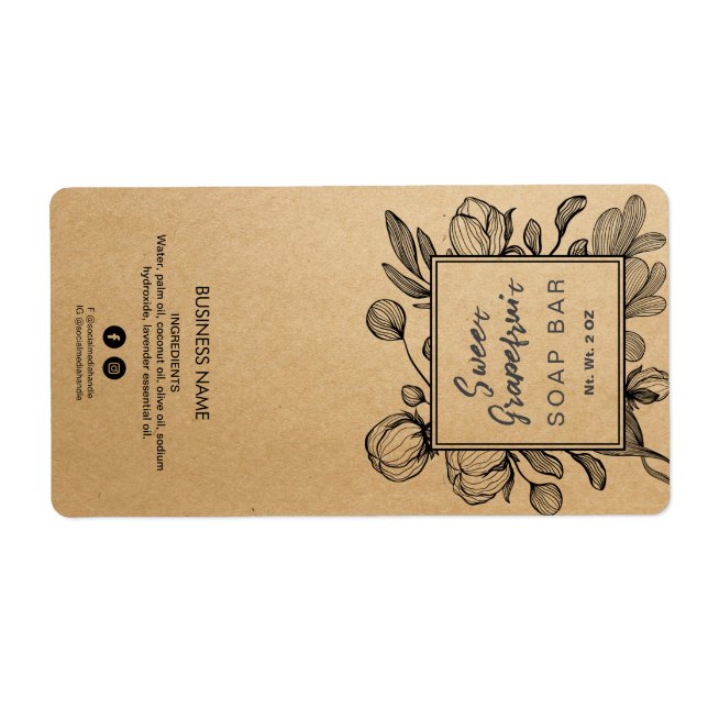 Botanique Kraft Soap Bar Étiquettes (Devant)
