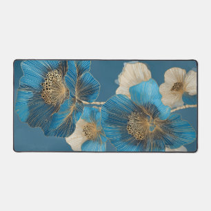 Botanique Poppy Bleu Ligne Dorée Florale