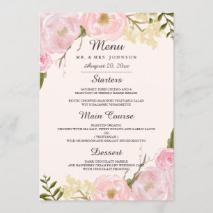 Botanique Rose Blush Floral Mariage Menu Dîner