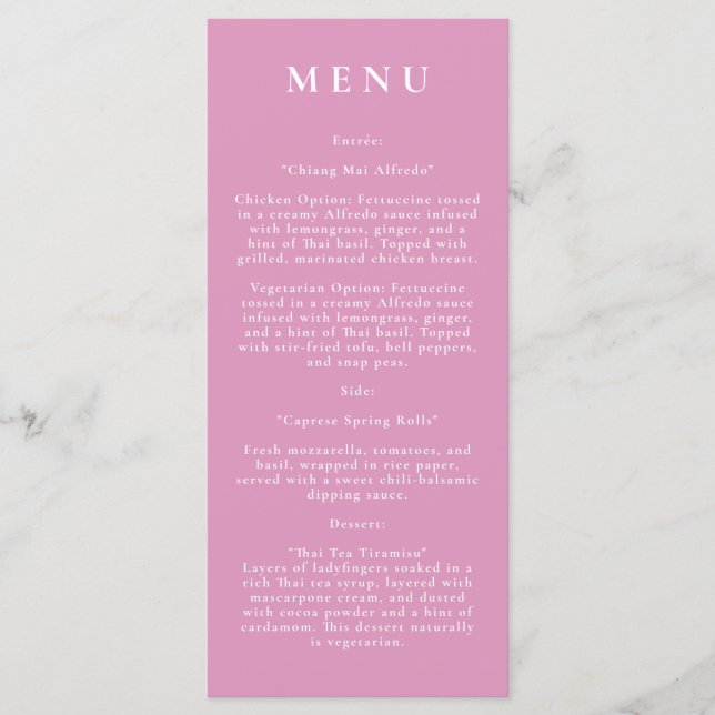 Botanique rose moderne Menu Mariage (Devant)