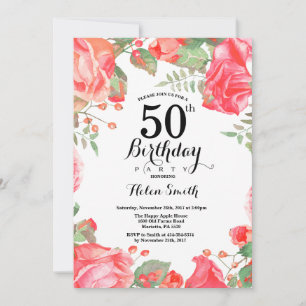Botanique Rouge Floral 50e anniversaire Invitation