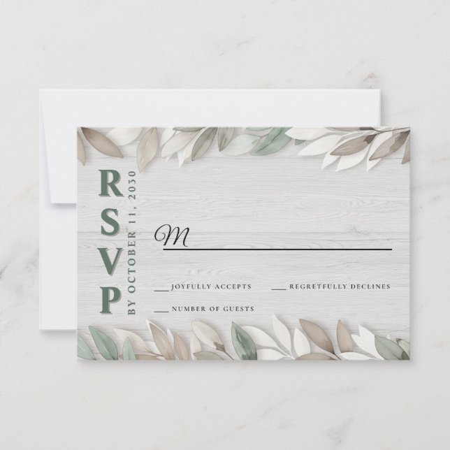Botanique Rustique Aquarelle Feuille Mariage RSVP (Devant)