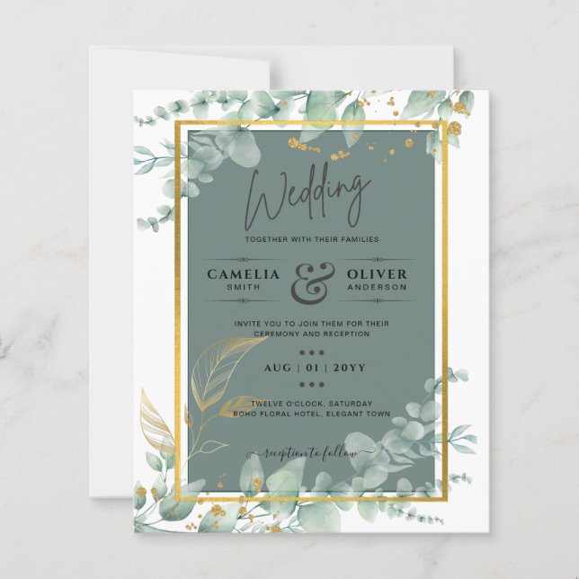 Botanique Sage Green Feuille Faire-part de mariage (Devant)