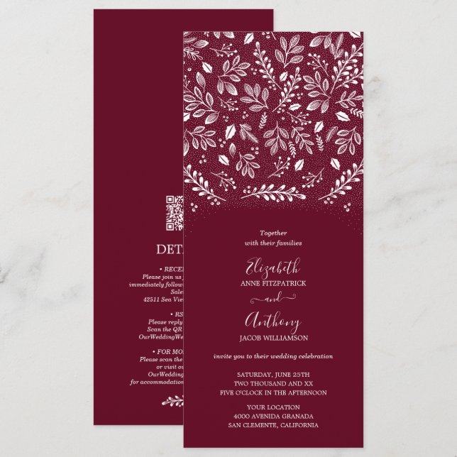 Botanique Tout en un Faire-part de mariage Bourgog (Devant / Derrière)