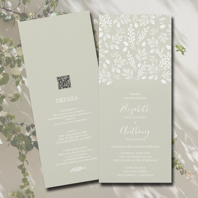 Botanique Tout en un Faire-part de mariage vert pâ (Créateur téléchargé)