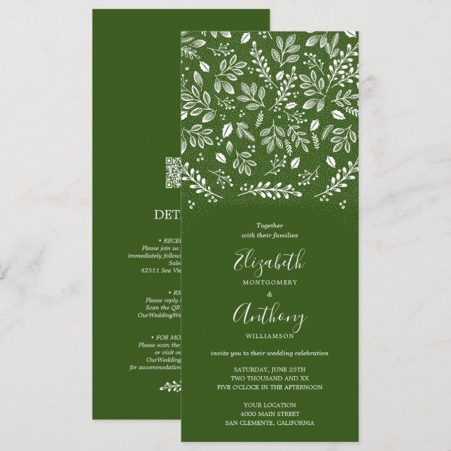 Botanique Tout en un vert mariage Invitations (Devant / Derrière)