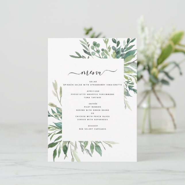 Botanique Verdure Foliage Aquarelle Menu Mariage (Debout devant)