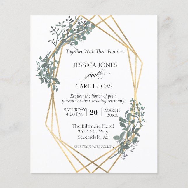 Botanique Verdure Mariage Gold Frame Budget (Devant)