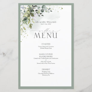 Botanique Vert Floral Aquarelle Menu Mariage