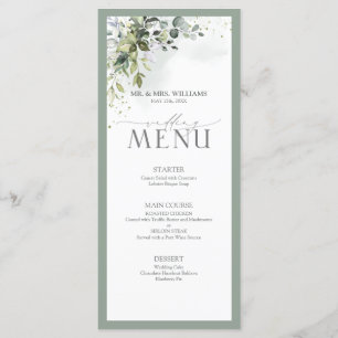 Botanique Vert Floral Aquarelle Menu Mariage