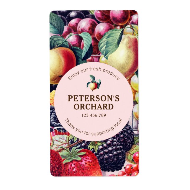 Botanique Vintage Fruit Étiquette fermier local (Devant)