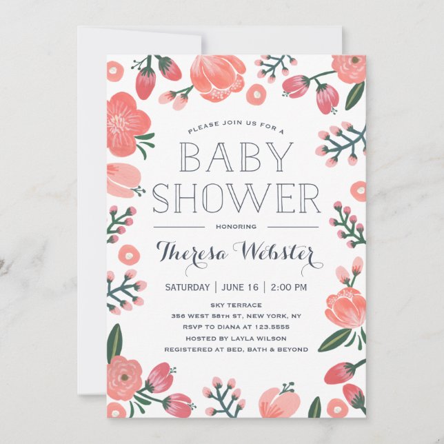 Botaniques en floraison | Invitation baby shower (Devant)