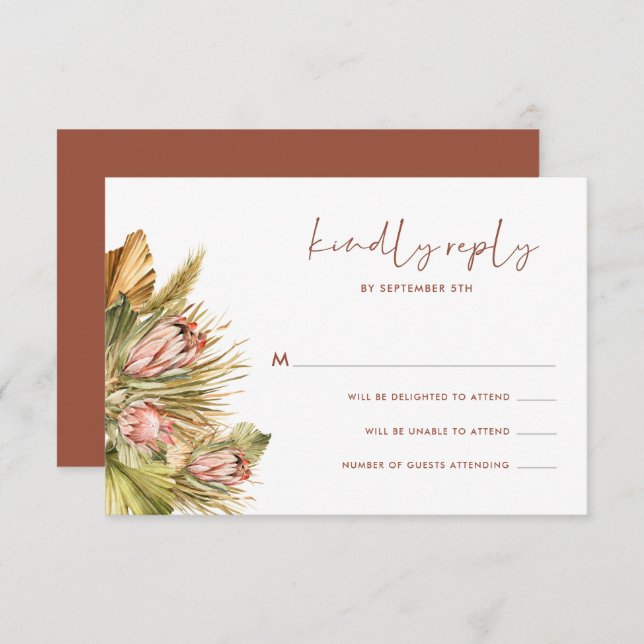 Botaniques séchées Boho Watercolor Wedding Carte R (Devant / Derrière)