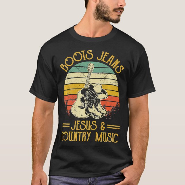 Bots Jeans Jesus & Country Music Tshirt Southern  (Devant)