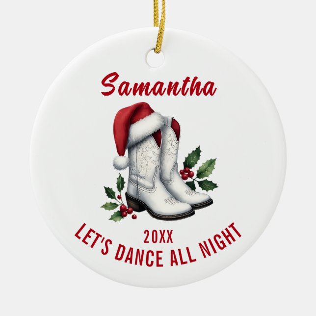 Botte blanche Cowboy Ornement de Père Noël (Devant)