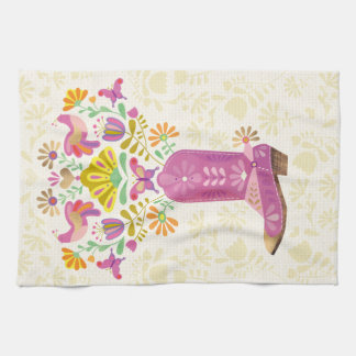Botte de cowboy à fleurs rétro, serviette de cuisi