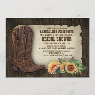 Botte de cowboy Tournesol Bridal Douche Invitation