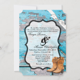 Botte de porte en bois bleu Faire-part de mariage