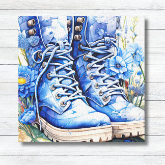 Botte Randonnée bleue avec toile Fleur sauvage
