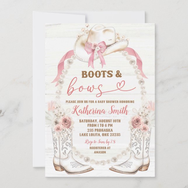 Bottes de coquette rose perle et faire-part de bab (Devant)